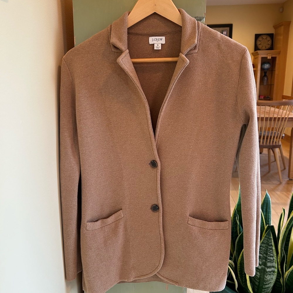 J. Crew Women’s 100% Cotton Sweater Blazer in Heather Acorn Size Small - Picture 2 of 16